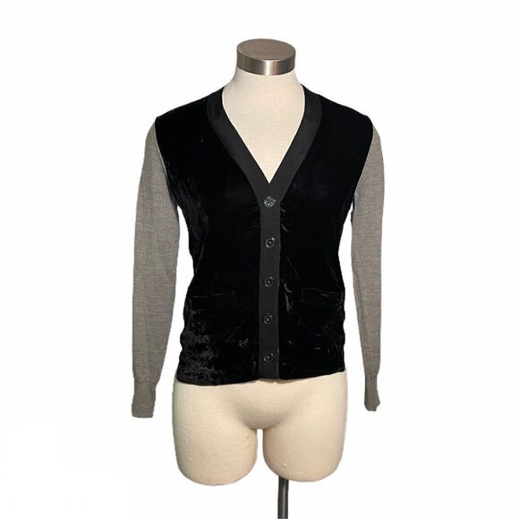 J.Crew Sweaters - J Crew Cardigan Sweater Harlow Gray Black Merino Wool Velvet Button Front Sz XS